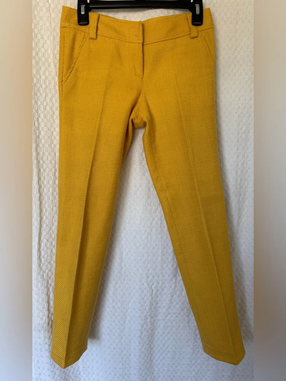 Tory Burch Mustard Yellow Textured Ankle Crop Pants Size 0 Career